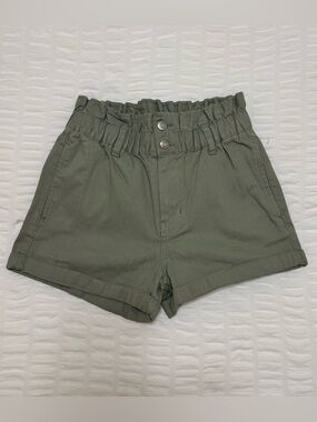 High-Waist Paperbag Olive Women’s Shorts